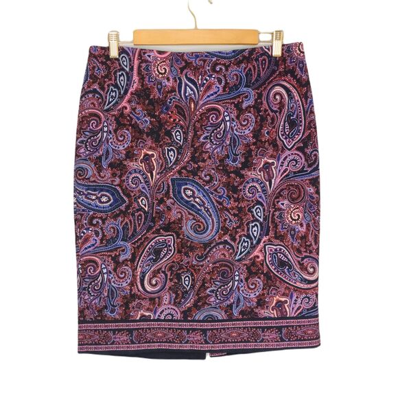 Talbots Womens Paisley Pencil Skirt Purple Blue Above Knee Colorful Size 10 - Picture 2 of 10